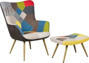 Armchair with Ottoman Beliani Vejle — Patchwork Multicolour upholstery