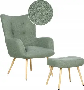 Armchair with Footstool Beliani VEJLE, boucle light green