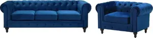Мягкий комплект Beliani CHESTERFIELD 4-местный велюр тёмно-синий