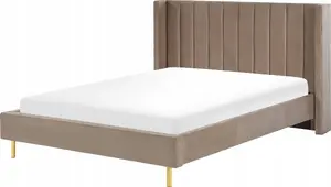 Bed Beliani VILLETTE 160 x 200 cm velvet beige-gray
