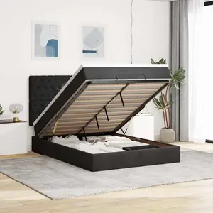 Каркас кровати с коробом-оттоманкой и матрасами VidaXL 140x200 см черный бархат