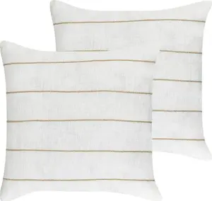 Decorative linen cushion Beliani MILAS 50 x 50 cm striped white-beige (set of 2)