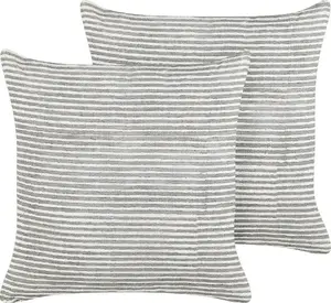 Decorative linen cushions Beliani 50 x 50 cm striped gray-white set of 2