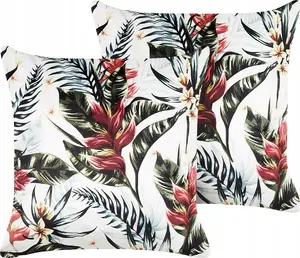 Decorative cushion set Beliani EDELWEISS 2 pcs, leaf pattern, 45 x 45 cm, green and red