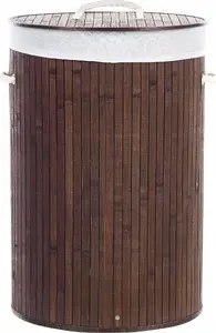 Bamboo laundry basket with lid Beliani SANNAR dark wood finish, model 370599