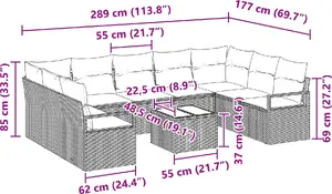 Комплект уличной мебели VidaXL — 9 предметов с подушками, коричневый полиротанг