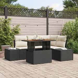 Outdoor sofa set VidaXL 5-piece with cushions, black rattan — model 3358693