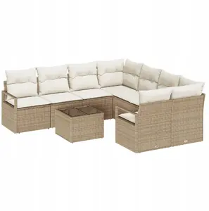 Outdoor sofa set VidaXL 9-piece beige polyrattan – 2-seater garden sofa with storage and cushions