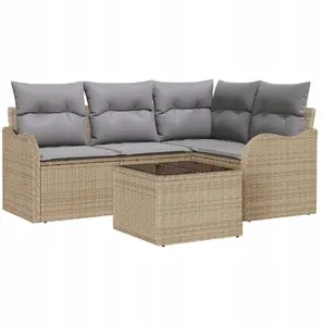Outdoor sofa set VidaXL 5-piece polyrattan with black cushions; 2-seater garden sofa with storage and beige cushions