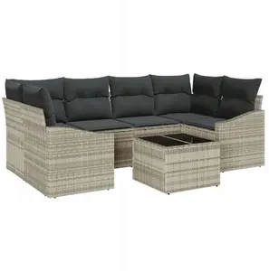 Outdoor sofa set VidaXL 7-piece with cushions, light grey rattan