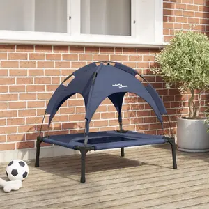 Raised Dog Bed with Removable Canopy VidaXL L Steel Blue