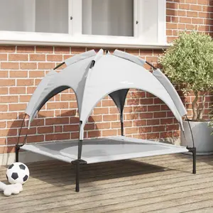 Raised Dog Bed with Removable Roof VidaXL Silver-Grey Size L Metal