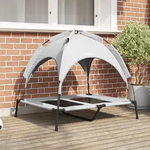 Raised dog bed with removable roof VidaXL Silver Gray Large Steel