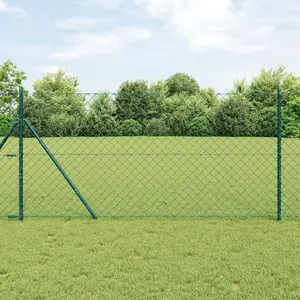 Chain Link Fence panel VidaXL 1 x 10 m with 7 galvanized steel posts, green