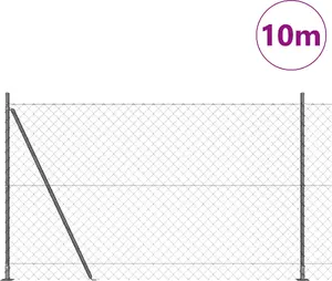 Сетка-ограждение с 7 столбами и фланцами 1,5 x 10 м, оцинкованная сталь VidaXL