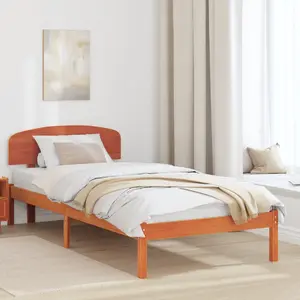 Каркас кровати с изголовьем VidaXL 90x200 см массив сосны в вощеном бронзовом оттенке