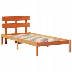 Каркас кровати с изголовьем VidaXL Lumarko 90x200 см Цельная сосна Коричневый