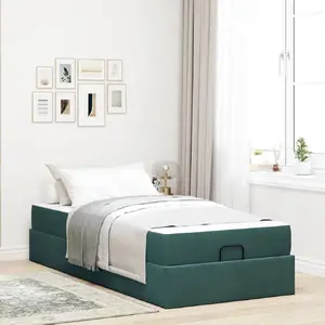 Каркас кровати с местом для хранения VidaXL 90 x 200 см тёмно‑зелёный велюр