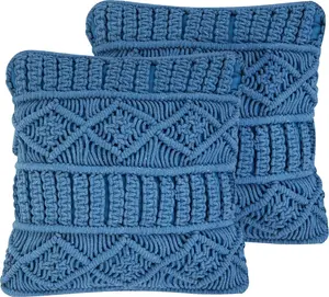 Decorative cushion set Beliani KARATAS 45 x 45 cm, macramé design, blue (2 pcs)
