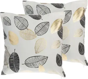 Decorative Cushion Set Beliani LOTUS 2 pieces 45 x 45 cm white, leaf pattern