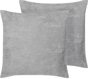 Decorative Corduroy Cushion Set Beliani NOLANA 45 x 45 cm, 2 pcs, Grey