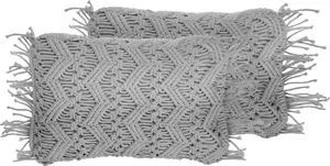 Decorative cushion set Beliani KIRIKKALE 30 x 45 cm macramé, grey, 2 pieces