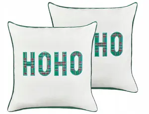 Decorative cushion set Beliani JOYCANDY 2 pieces cotton 45 x 45 cm white holiday pattern