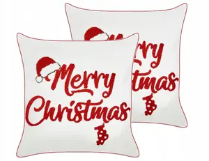 Decorative cushion set Beliani PIZZELLE cotton 45 x 45 cm off-white with holiday pattern