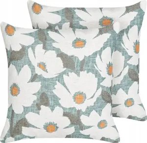 Decorative cotton cushions Beliani JATROPHA 45 x 45 cm, floral pattern, blue, set of 2