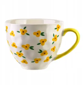 Krūze NICI 400 ml ar dzeltenu ziedu rakstu, 11 × 15 × 9 cm
