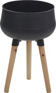 Металлический цветочный горшок на подставке Shumee 30 x 30 x 47 см чёрный с светлым деревом