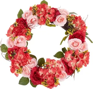 Wreath for door Shumee 50 cm red-pink, decorative holiday wreath