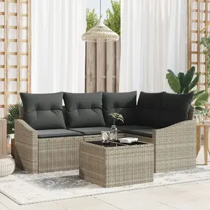 Набор уличной мебели VidaXL: 5 предметов из серого полиротанга с подушками