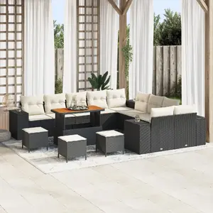 Outdoor Sofa Set VidaXL 14-piece with Cushions Black Poly rattan Acacia; 4-piece Dining Set with Cushions Black Poly rattan Acacia