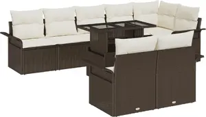 Outdoor sofa set VidaXL 9-piece with cushions, brown rattan-style