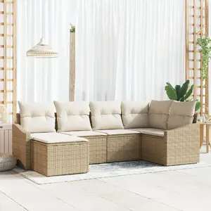 Outdoor Dining Set VidaXL 6-Piece with Beige Cushions, Rattan, Polyester
