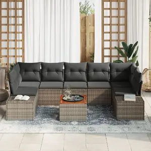 Outdoor sofa set VidaXL 8-piece with cushions, grey polyrattan and acacia frame