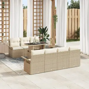 Outdoor sofa set VidaXL 8-piece with cushions, beige rattan-effect polypropylene