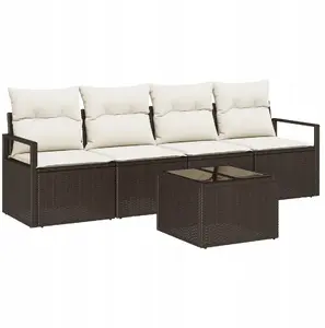 Outdoor furniture set VidaXL 5-piece with cushions, brown poly rattan — 2-seat garden sofa included