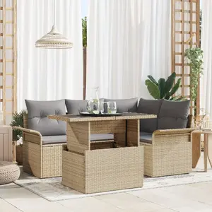 Набор уличной мебели VidaXL 5 предметов бежевый полиротанг с подушками