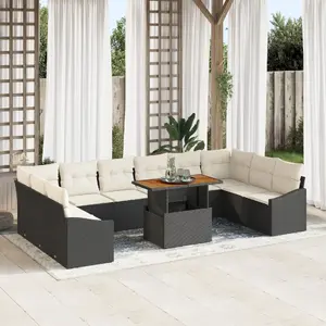 Outdoor sofa set VidaXL 11-piece with cushions, black rattan seating for garden and patio