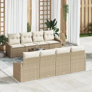 Outdoor sofa set VidaXL 9-piece with cushions, beige rattan-style polyrotan