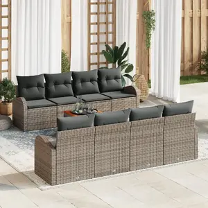 Outdoor Sofa Set VidaXL 9-piece with Cushions, Gray Polyrattan, Acacia Frame