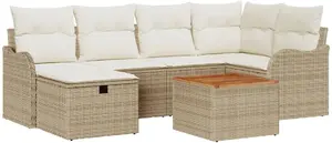 Garden sofa set VidaXL 7-piece beige poly rattan, 2-seater outdoor sofa with storage and cushions