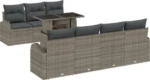 Outdoor sofa set VidaXL 8-piece with cushions, gray synthetic rattan