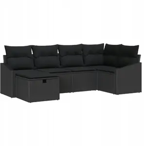 Outdoor Sofa Set VidaXL 3359282 in Black Polyrattan with Cushions