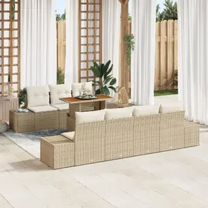 Outdoor Sofa Set VidaXL 3358661 — beige wicker rattan with cushions