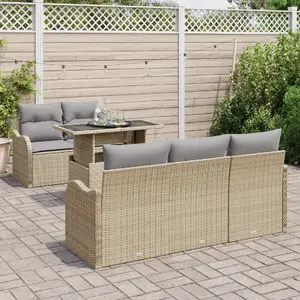 Outdoor sofa set VidaXL 6-piece with cushions, beige rattan