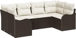 Outdoor Sofa Set VidaXL 6-piece Brown Polyrattan with Cushions
