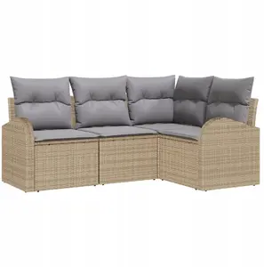 Outdoor sofa set VidaXL 4-piece rattan polyester with cushions, 2-seat garden sofa with storage, beige
